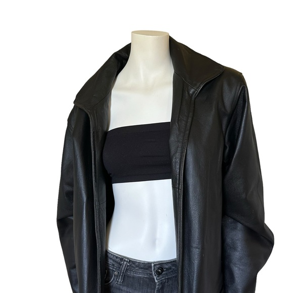 Stunning Oversized Vintage Boyfriend Black Leather Coat Jacket - Picture 4 of 12